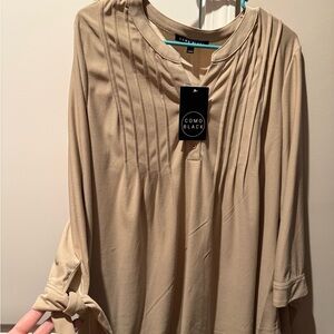 COMO BLACK Women's Beige Pintuck Long Sleeve Blouse